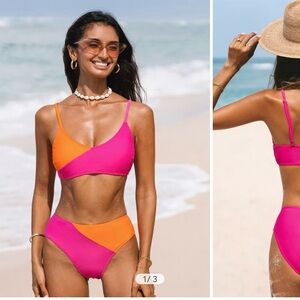 Cupshe brand pink and orange color block bikini, size small